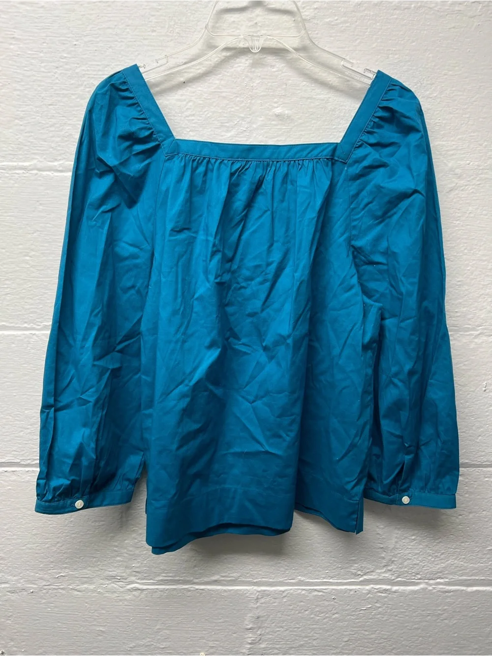 NWT J. Crew Teal Square-Neck Puff Sleeve Top